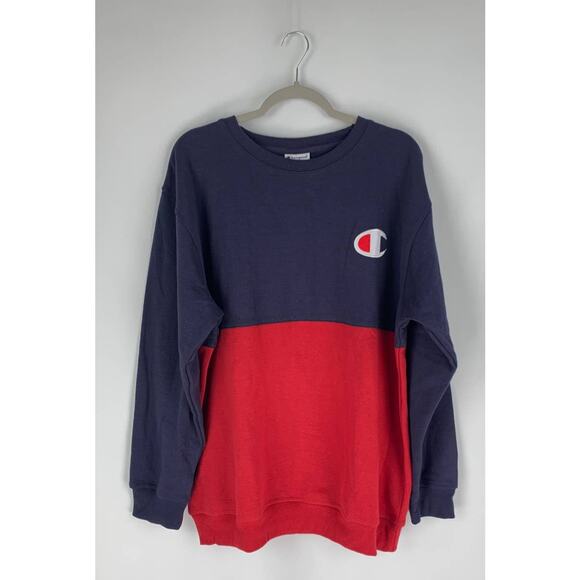 Champion Reverse Weave Colorblock Sweatshirt Pullover Red Blue Size Womens 1X - Picture 1 of 7